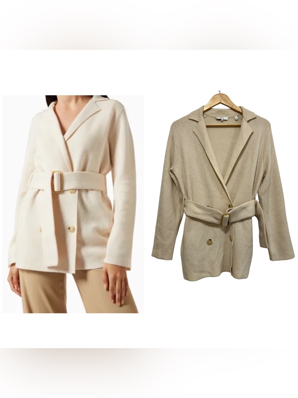 VINCE Merino Wool Cashmere Belted Sweater Coat in Neutral Size XS